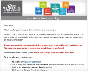 Screenshot of the Phone Screen Invitation Email